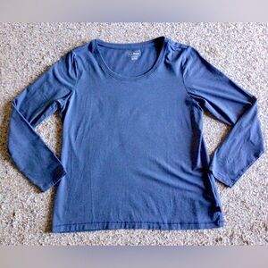L.L. Bean Supima Scoopneck Long Sleeve Top NEW Medium Petite MP PM Blue Tee LL